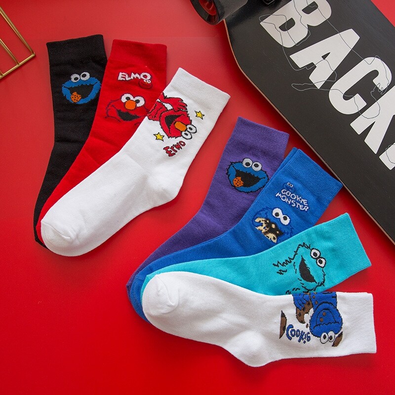 [Sock shop] Harajuku INS tide brand wow expression Sesame Street medium tube men's and women's socks cute cartoon basketball cotton socks