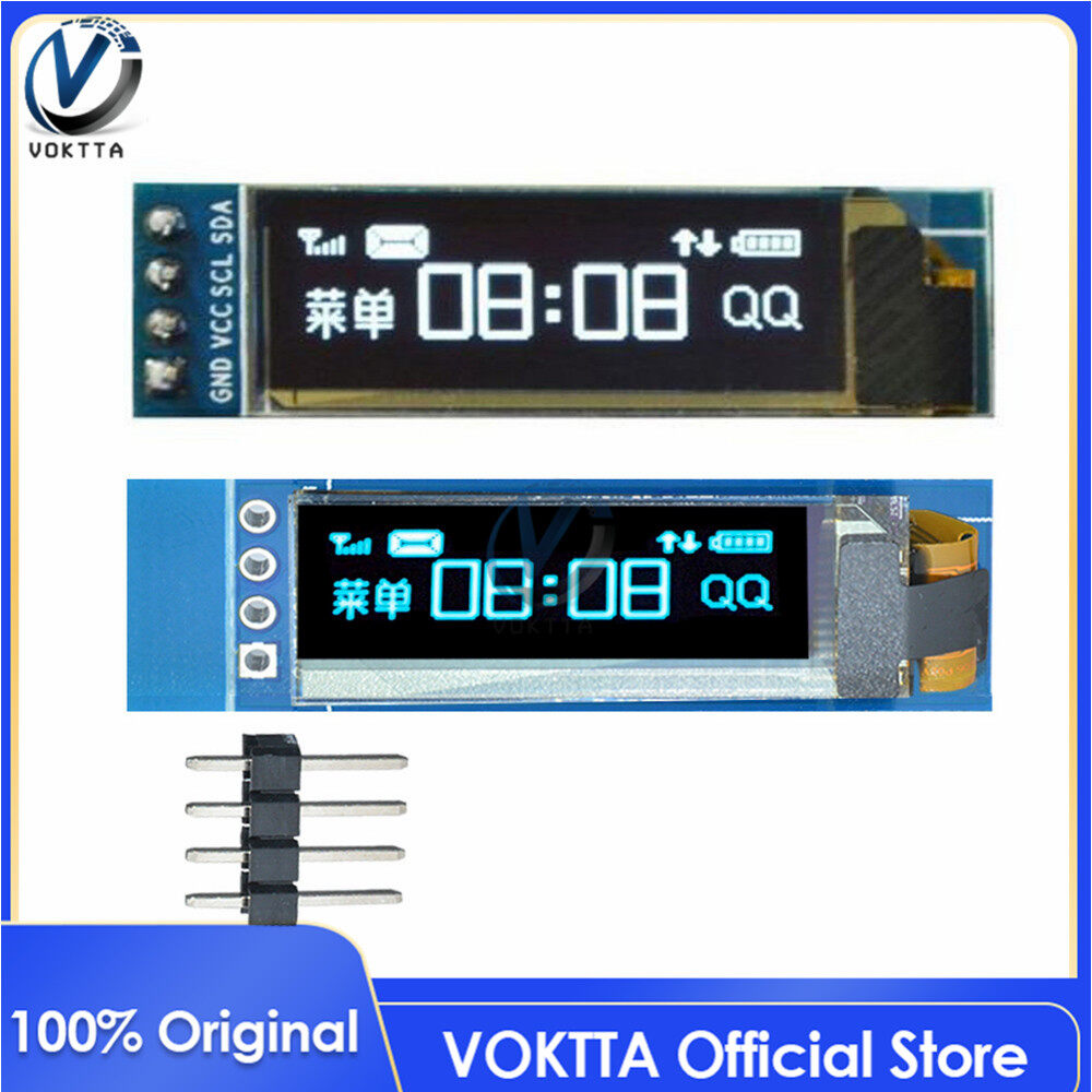 Voktta mô-đun hiển thị oled giao diện iic i2c 0.91 inch 4pin chính hãng bảng màn hình lcd trắng xanh 128x32 dc 3.3v 5v ssd1306 cho arduino