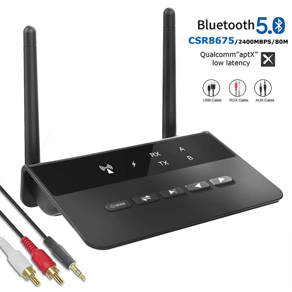 Bộ thu phát âm thanh stereo aux 5.0 mm độ trễ thấp aptx bluetooth 3.5 80m 3 trong 1, bộ chuyển đổi nhạc csr867040 không dây