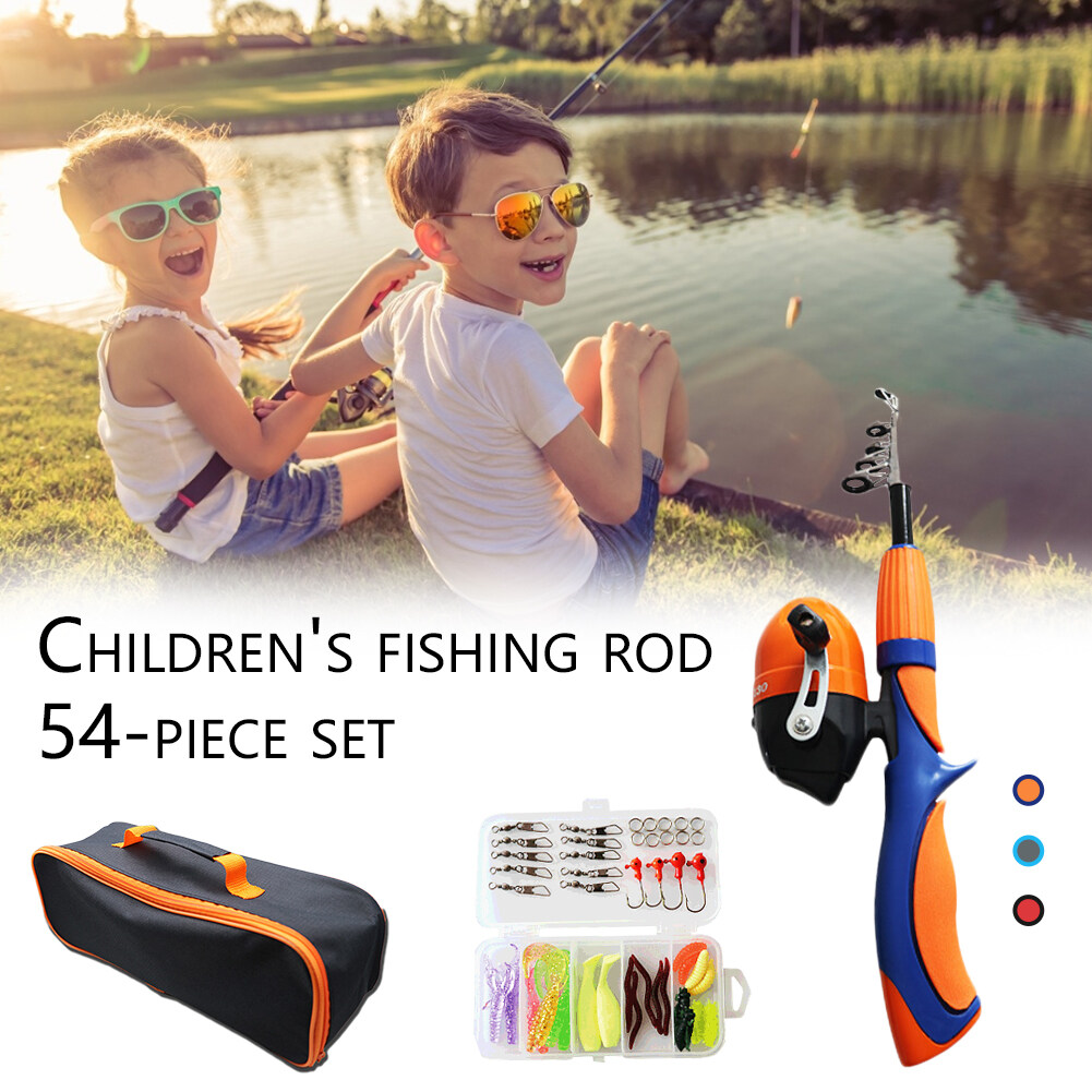 LO Ready Stock 54pcs Kids Fishing Pole with Reel Portable Telescopic