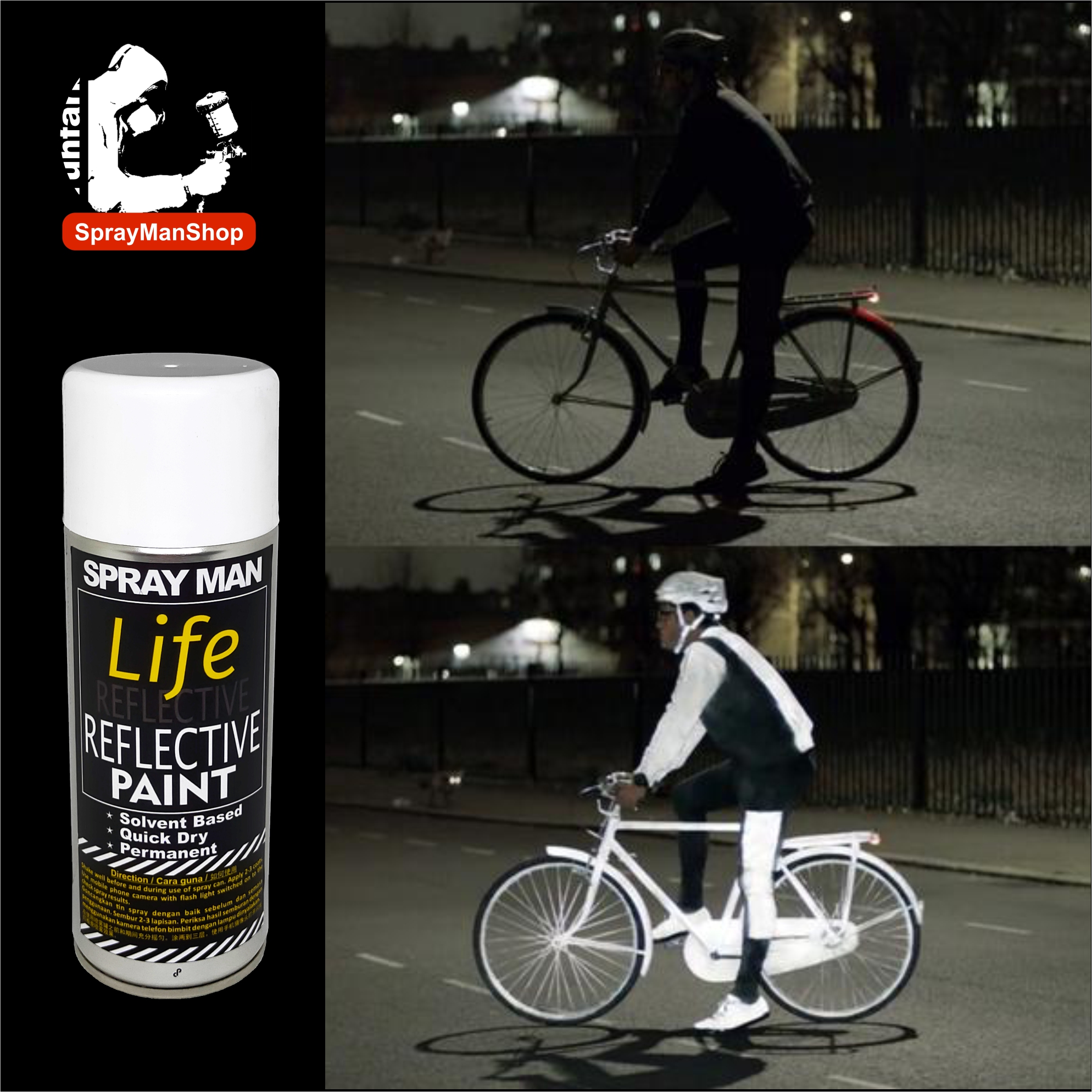 8 Black Reflective Stickers – Night Visibility For Bikers, Helmets – Made In France