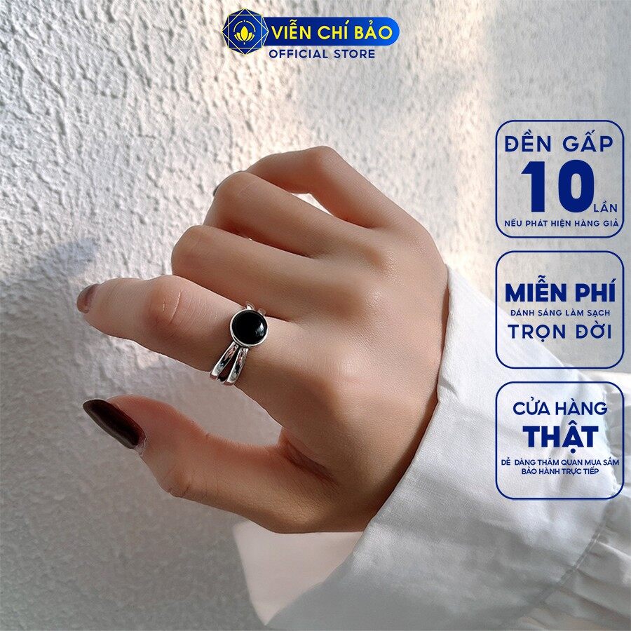 Nhẫn bạc nữ đính đá đen bản hở chất liệu bạc Thái S925 trẻ trung nữ tính Viễn Chí Bảo N000715