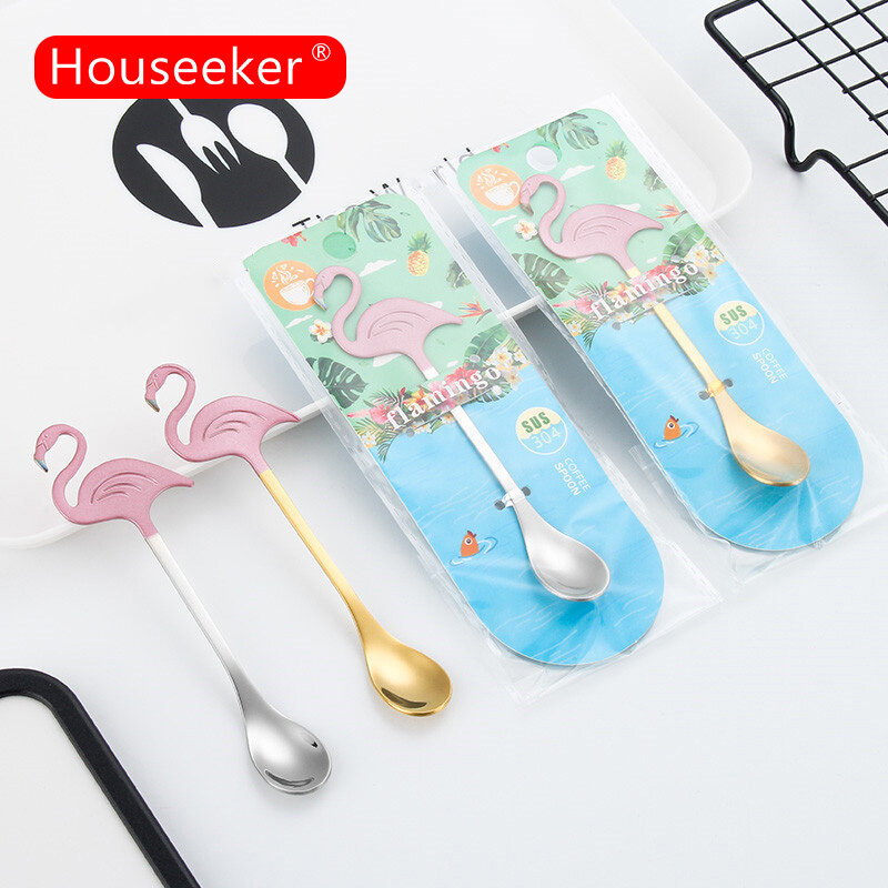 Houseeker 1 Chiếc Thìa Tay Cầm Dài Hình Chim Hồng Hạc Flatware Cà Phê Công Cụ Uống Tiện Ích Nhà Bếp