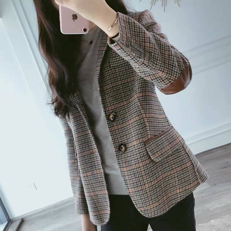 [Chất Lượng Tốt] Áo Khoác Blazer Kẻ Sọc Kot Wanita Áo Khoác Nữ Bộ Đồ Nữ, Mùa Xuân Và Mùa Thu Nhân Viên Văn Phòng Kiểu Cổ Điển Lớn Hàn Quốc Ngắn Mới