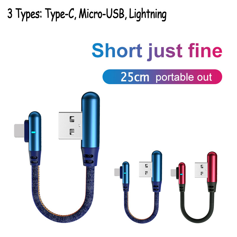 Cáp USB 0.25M Di Động Ngắn Cho iPhone 13 - 6 Dây Sạc 0.25M Type C MicroUSB Sạc Nhanh 90 Độ Cho Bộ Sạc Dự Phòng Cáp Mini Dẹt