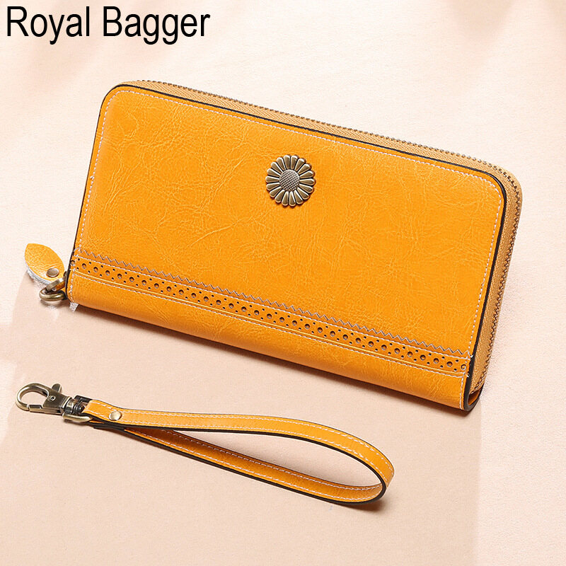 Royal Bagger Da Bò Thật Thời Trang Mới Ví Có Khóa Kéo Dài Ví Cho Nữ Cô Gái Siêu Nóng Sức Chứa Lớn Túi Ví Cầm Tay Túi Xách Nữ Đa Năng Túi Giản Dị Vị Trí Nhiều Thẻ Ví