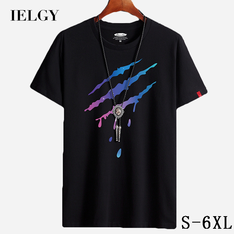 IELGY 【S-6XL】 Men's short-sleeved t-shirt summer new cotton t-shirt round neck trend half-sleeved student loose bottoming shirt large size