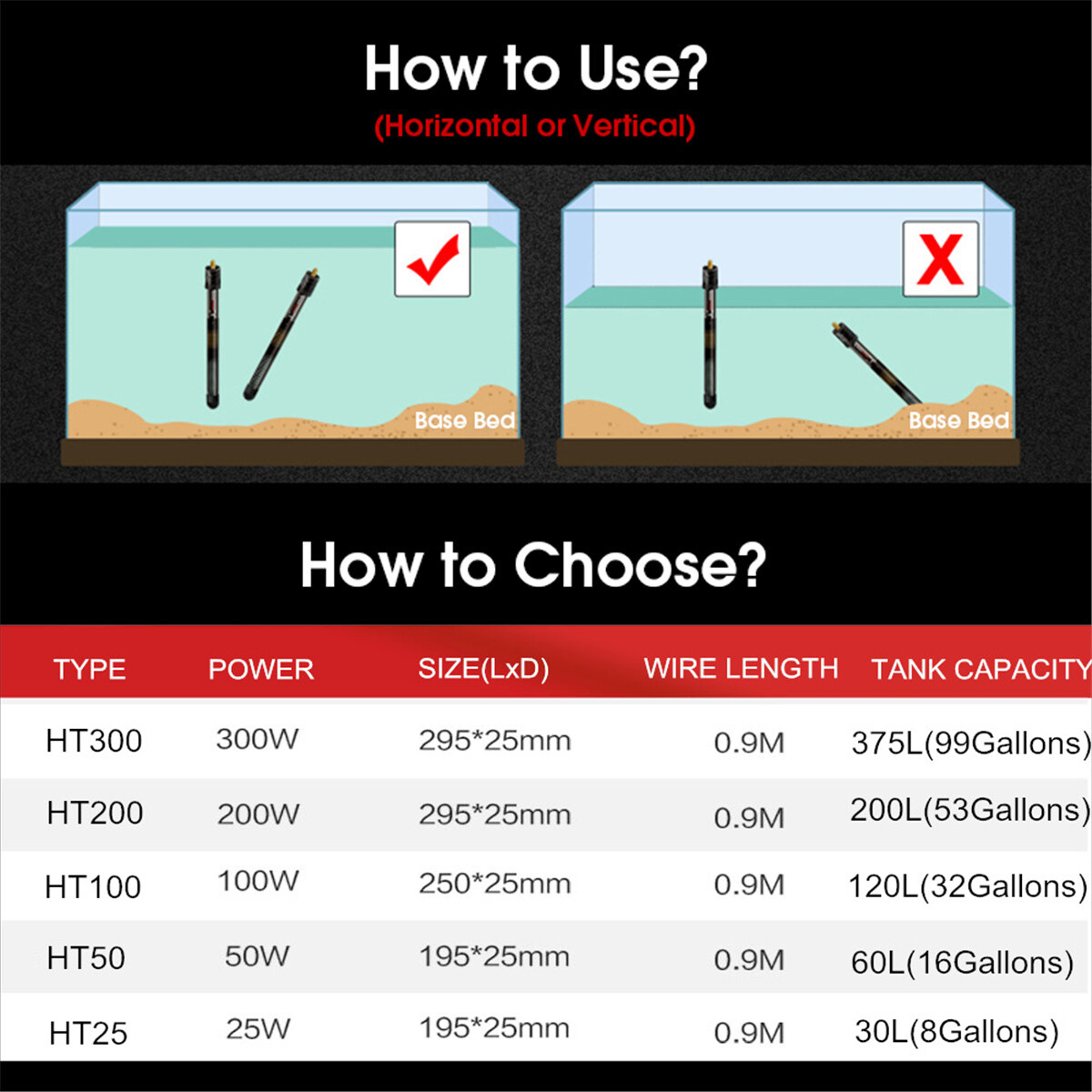 Generic 25W/50W/100W/200W/300W Tropical Fish Tank Water Heater