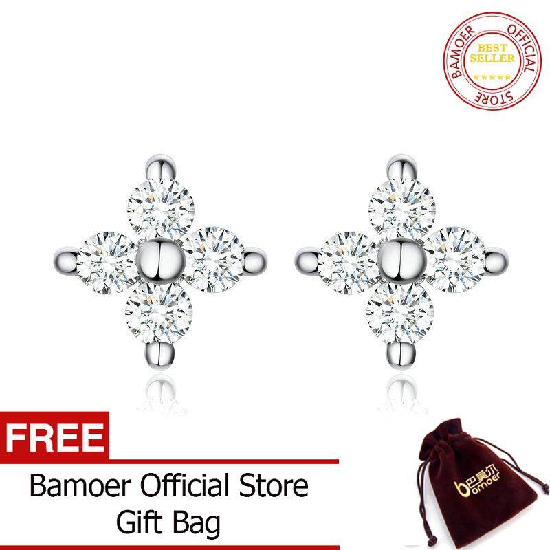 BAMOER Tiny Ear Stud for Girl Genuine 925 Sterling Silver Clear CZ Flower Stud Earrings Easy Office Lady Week Jewelry SCE648 ราคา 258 บาท*ส่งฟรี