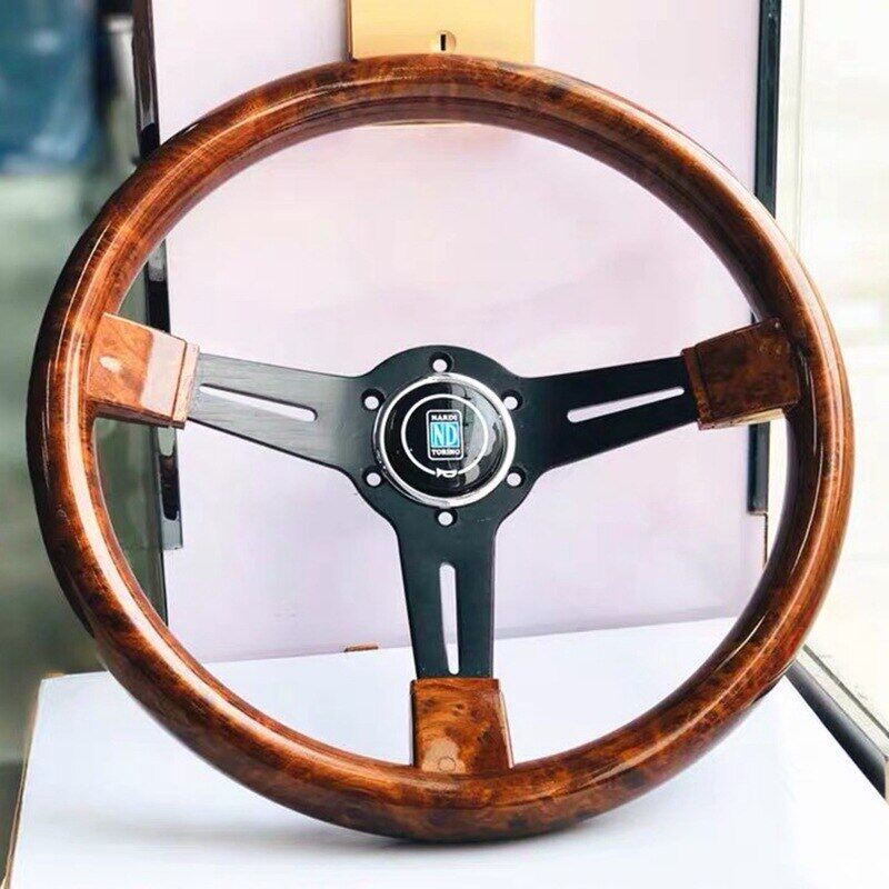 Vô lăng xe đua 14inch vô lăng gỗ sao chép chất lượng cao với nan hoa màu đen vô lăng cổ điển