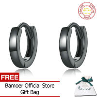 BAMOER New 925 Sterling Silver Black Gold Ear Buckles Simplicity Hoop Earrings Korean for Women Men DIY Fashion Jewelry SCE1230