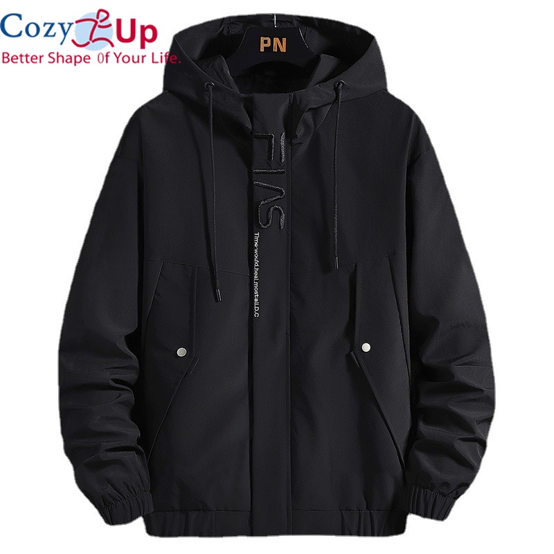 Cozy Up Men's Spring Hooded Jacket Hip Hop Printed Zipper Flying Jacket Fashion Solid Color Slim