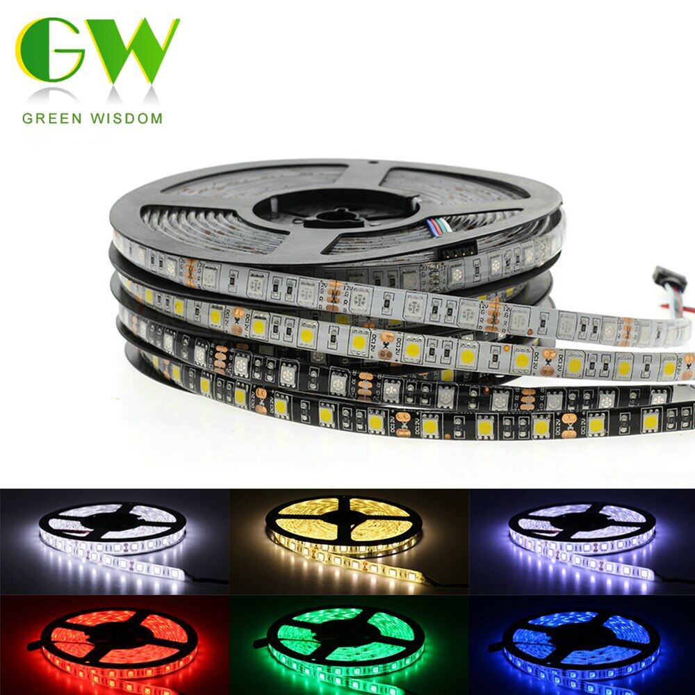 【Worth-Buy】 PCB màu đen dải đèn LED RGB 5050 SMD linh hoạt dây ruy băng 300 Led DC12V Đèn LED chống nước dải đèn LED dải ánh sáng trắng/màu trắng ấm/xanh/đỏ/xanh lá cây