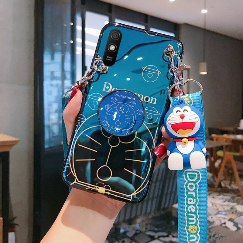 สำหรับกรณีXiaomi Redmi 9A,สดใส3D Blu-Rayการ์ตูนโดราเอมอนน่ารักโทรศัพท์ปลอกบางนุ่มTPUซิลิโคนปกหลังด้วย [ยืนH Older] [ปรับC Rossbodyเชือกเส้นเล็ก] [ตุ๊กตา] แฟชั่นของขวัญสำหรับคู่ผู้หญิงสาวเลดี้เด็ก