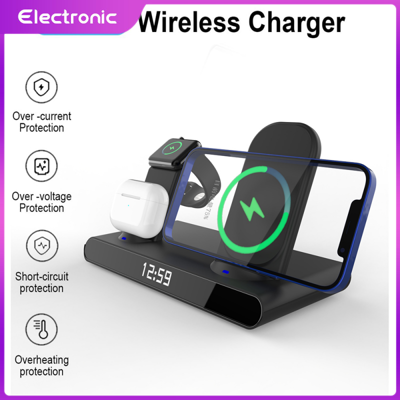 Bộ Sạc Không Dây Nhanh 3 Trong 1 15W Cho iPhone 12 Xiaomi Samsung Huawei Apple Watch/AirPods 2 Đế Sạc
