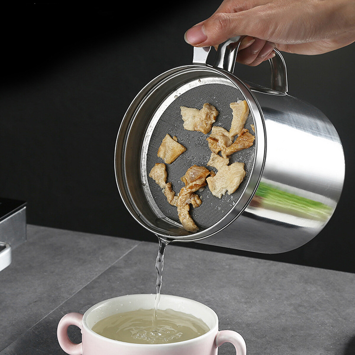 Generic 1.8L Oil Dripping F Container Cup Fry Lard Jug Strainer Flit