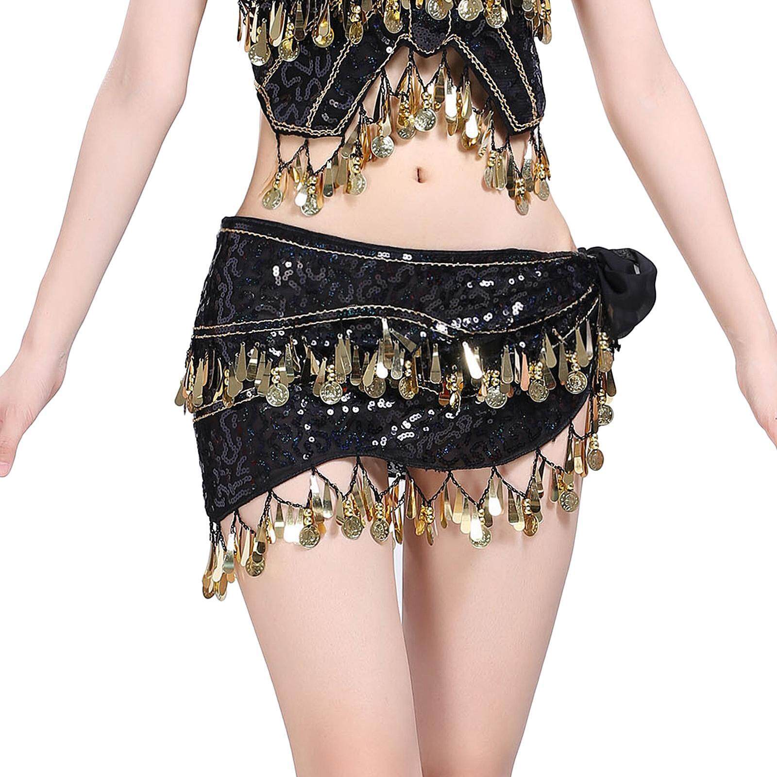 MagiDeal Belly Dance Hip Scarf Sequin Dance Belt Tassel Coins Skirt Belt