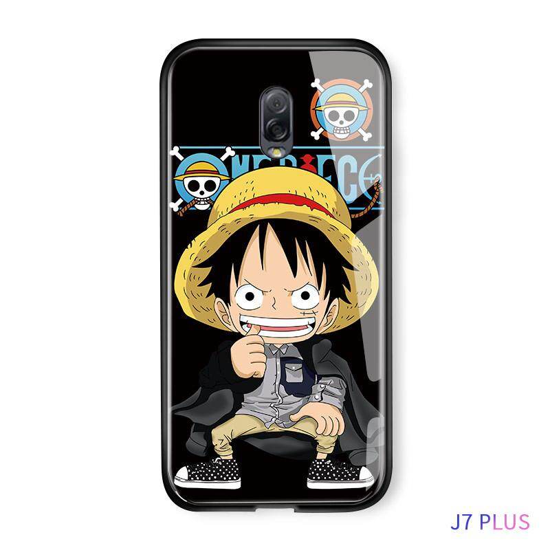 Cho Samsung Galaxy J7 Plus/C8/J7310/C7 2017 Ốp Lưng Điện Thoại Sang Trọng Viền Mềm Nhân Vật Anime OnePiece Luffy Bóng Vỏ kính Cường Lực Chống Sốc Lưng Ốp Lưng