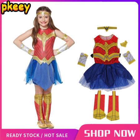 Wonder Woman Cosplay Costume Dress Set for Kids Girls Children's Halloween Party Performance Costumes