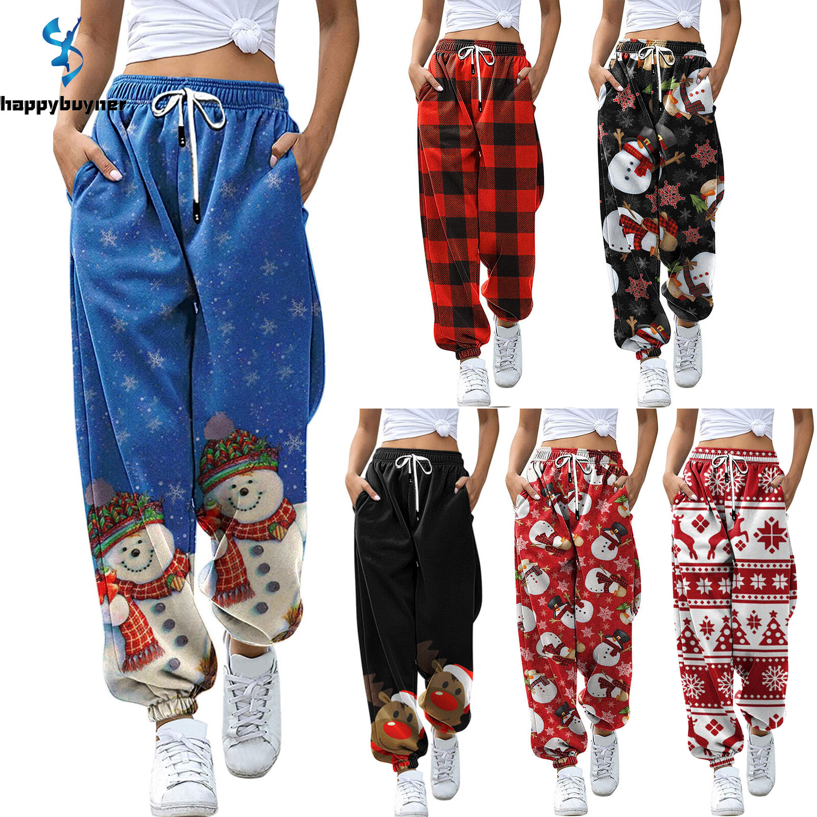 Happybuyner quần nữ quần nỉ dây rút đáy cinch giáng sinh quần dài dáng rộng cạp cao tập yoga quần dài