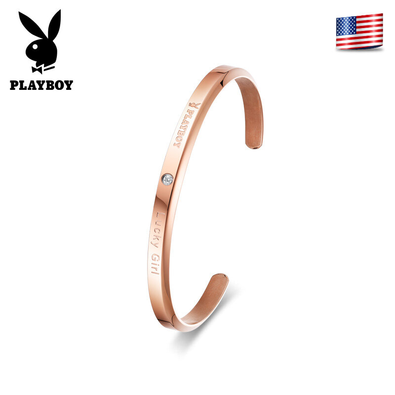 PLAYBOY Elegant All-Match C-Shaped Diamond Stainless Steel Rose Gold Bracelet for Women ราคา 288 บาท*ส่งฟรี