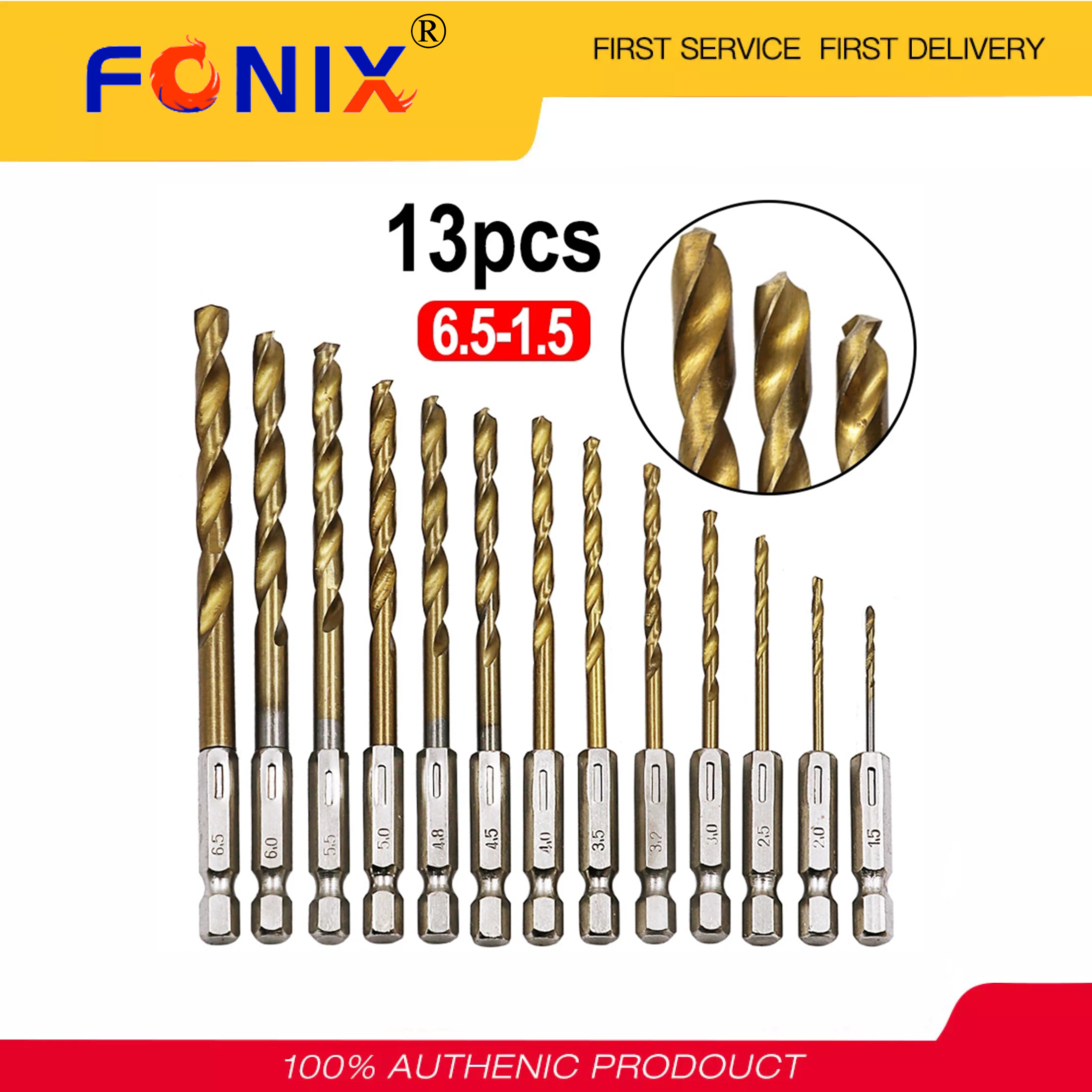 [Hàng Sẵn Có] Máy Khoan Xoắn FONIX, Chất Lượng Cao 13 Chiếc HSS Tay Cầm Hình Lục Giác 6.35 Mm Đầu Tua Vít Điện Khoan Xoắn 1.5 - 6.5