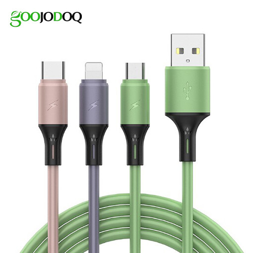 GOOJODOQ Dòng Dữ Liệu 3 Trong 1 Sạc Nhanh Ba Trong Một Thích Hợp Cho Type-C Android IOS Liquid Soft Keo A Kéo Ba Cáp Sạc Điện Thoại Di Động iPhone 12