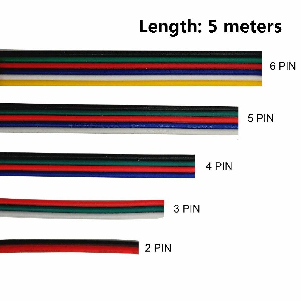 5m / lô 2pin 3pin 4pin 5pin 6pin Cáp mở rộng 22AWG / 0.3mm2 Đầu nối đèn LED cho WS2812 WS2811 RGB RGBW RGB CCT 5050 3528 Dải LED