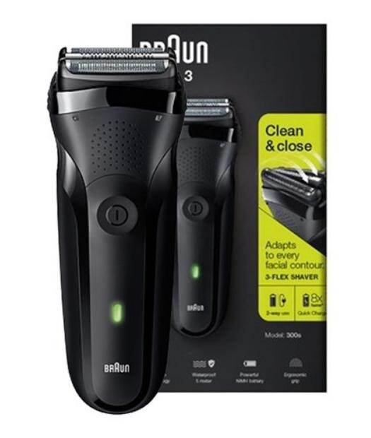 Braun máy cạo râu điện nam series 3 300s/dao cạo điện có thể sạc lại, màu đen