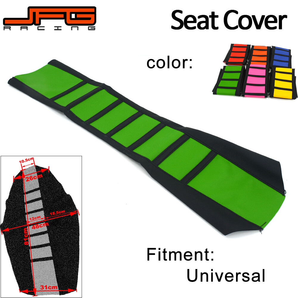 JFG Racing Motorcycle Green Universal Rubber Gripper Soft Seat Cover Striped Vinyl For CRF 150 230 250 R L KLX YZ 85 125 KTM Honda Kawasaki Husqvarna Pit Dirt Bike Motorcross Motorbike Parts Accessories ราคา 157 บาท*ส่งฟรี