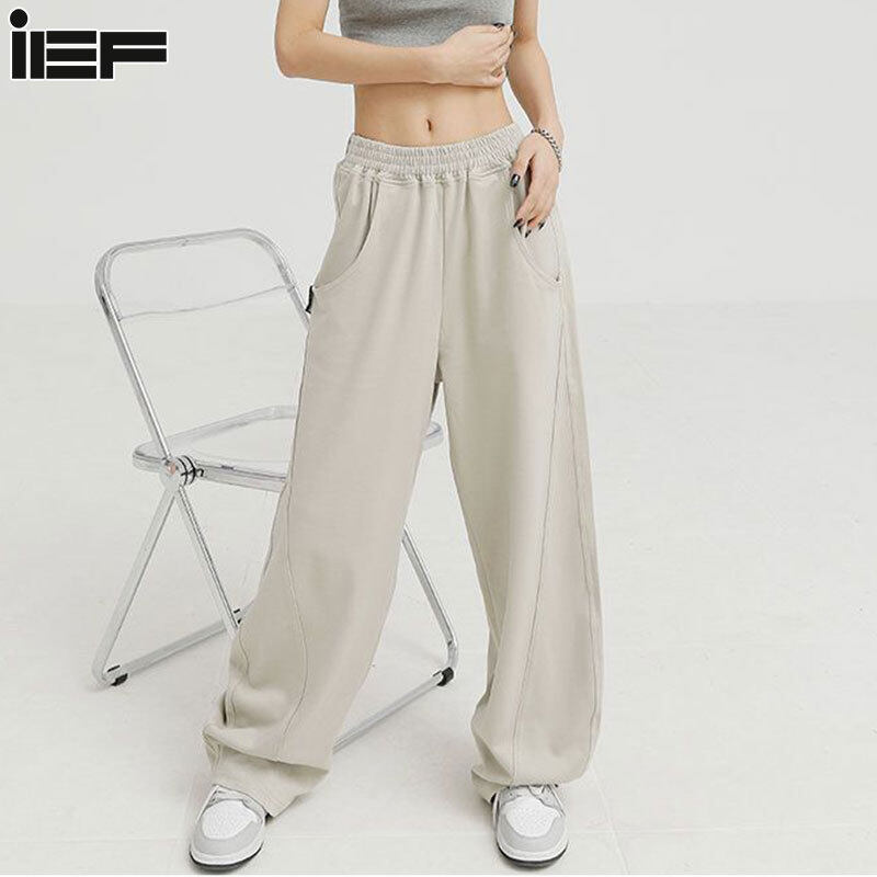 IEF Women's trousers Draped solid color sports trousers American hip-hop style straight-leg pants Loose couple wide-leg trousers