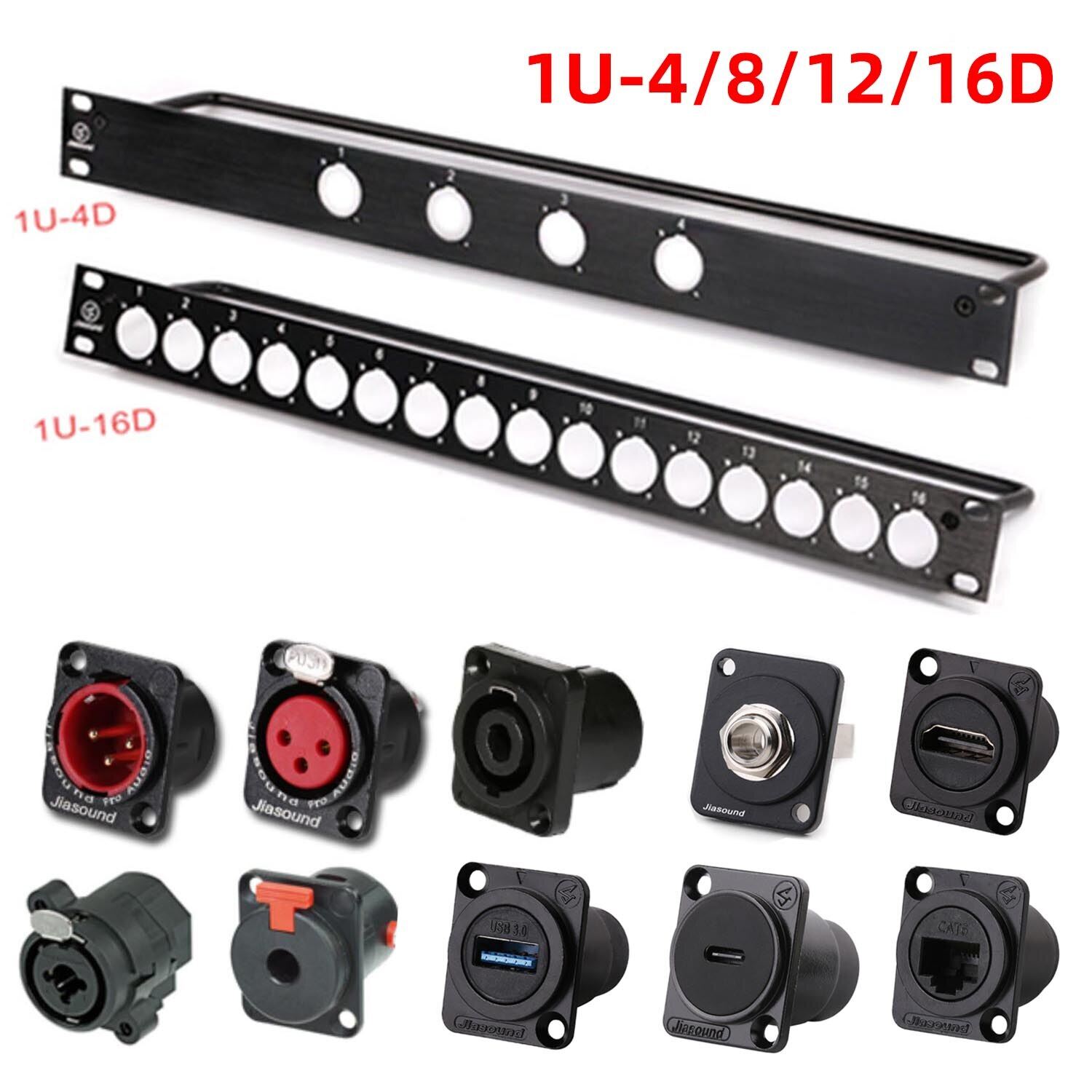 Bảng vá giá 1u tự làm 4 8 12 16 way 1u 2u 24way xlr usb type c sdi 6.35 combo st-8mp cat6