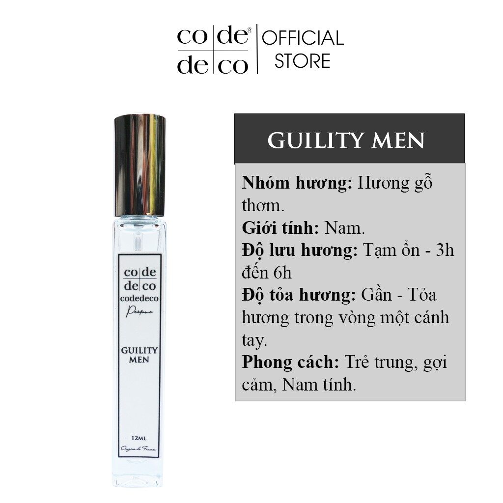 Tinh Dầu Nước Hoa Pháp Dạng Xịt Code Deco Guility Pour Homme 12Ml Trẻ Trung Gợi Cảm Nam Tính Tiện Lợi Nhỏ Gọn