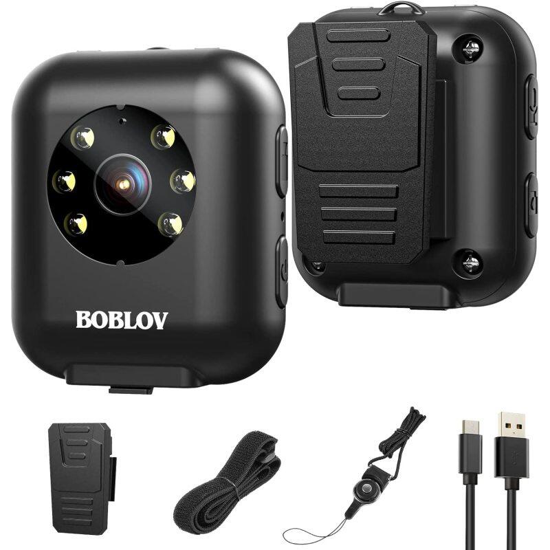 BOBLOV Máy Ảnh Đeo Thân W4, Máy Quay Video 64GB 1080P, Mở Rộng Bộ Nhớ, Có Thể Sạc Lại Trong 5 Giờ Quay Video, Hỗ Trợ Dấu Thời Gian Và Ngày Tháng, Để Gắn Đầu Với Dây Đeo Và Kẹp Ngắn