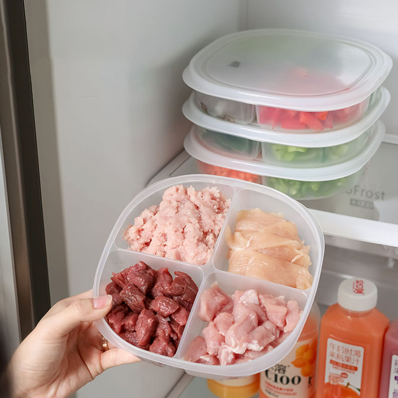 Hộp đựng thực phẩm 4 ngăn hộp đựng rau và thịt kín bằng nhựa cho tủ lạnh gia đình hộp sắp xếp tủ lạnh hộp đựng lạnh thực phẩm trong suốt