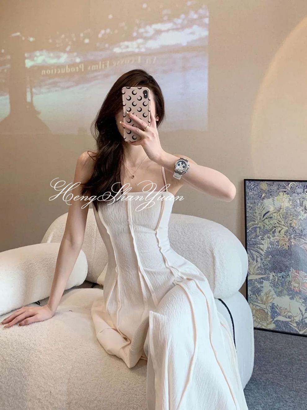 HengShanYuan Hanging white black dress women's senior bottom skirt women's clothing ราคา 257 บาท*ส่งฟรี