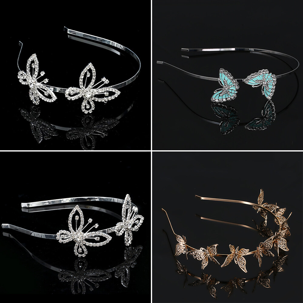 1 Xผีเสื้อHairbands Elegant Headdress Headpieceคริสตัลเครื่องประดับผมสำหรับเจ้าสาวอุปกรณ์เสริมผมมงกุฎไรน์สโตนHeadbandsงานแต่งงานTiaraผีเสื้อHairbands