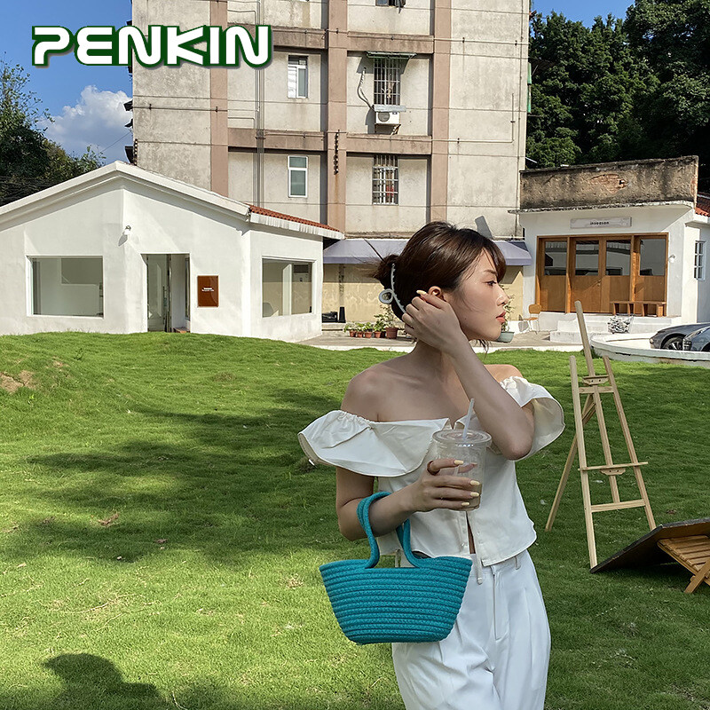 Penkin Túi Đeo Vai Nhỏ Nhiều Màu Cho Nữ Giỏ Dệt Cổ Điển Túi Xách Đi Biển Du Lịch Mùa Hè