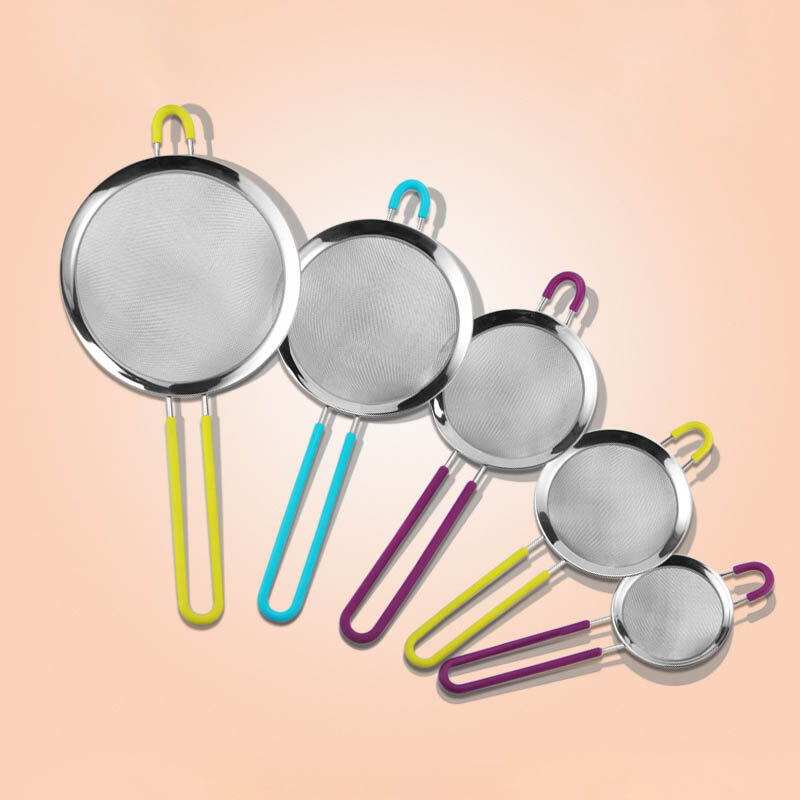 Shoothe Cầm Tay Rây Lọc Dầu Bằng Thép Không Gỉ Chao Phụ Kiện Nhà Bếp Rây Lọc Bột Rây Bền Màu Ngẫu Nhiên Tay Cầm Silicone