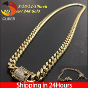 Cliber 1PC The Coolest Mens 10mm width 24K Gold Plated Solid Stainless Steel Chain Iced Diamond Thick Miami Cuban Link Chain Necklace Hip hop Jewelry 8/24/30 Inch