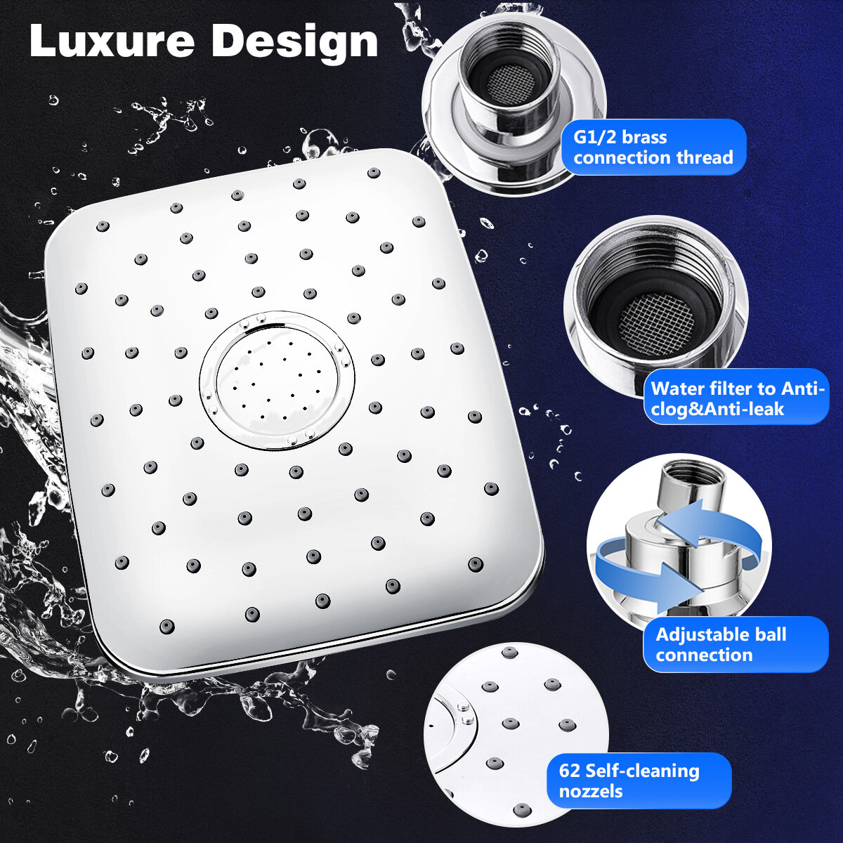 Generic Square High Handheld Shower Head Fully Electroplated Shower Set