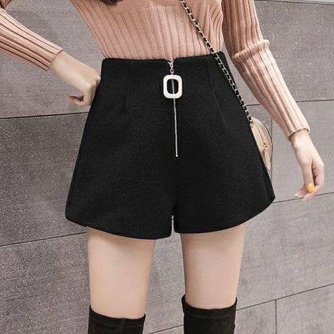 Len Quần Short Chân Rộng Cạp Cao Cho Nữ Giản Dị Ngắn