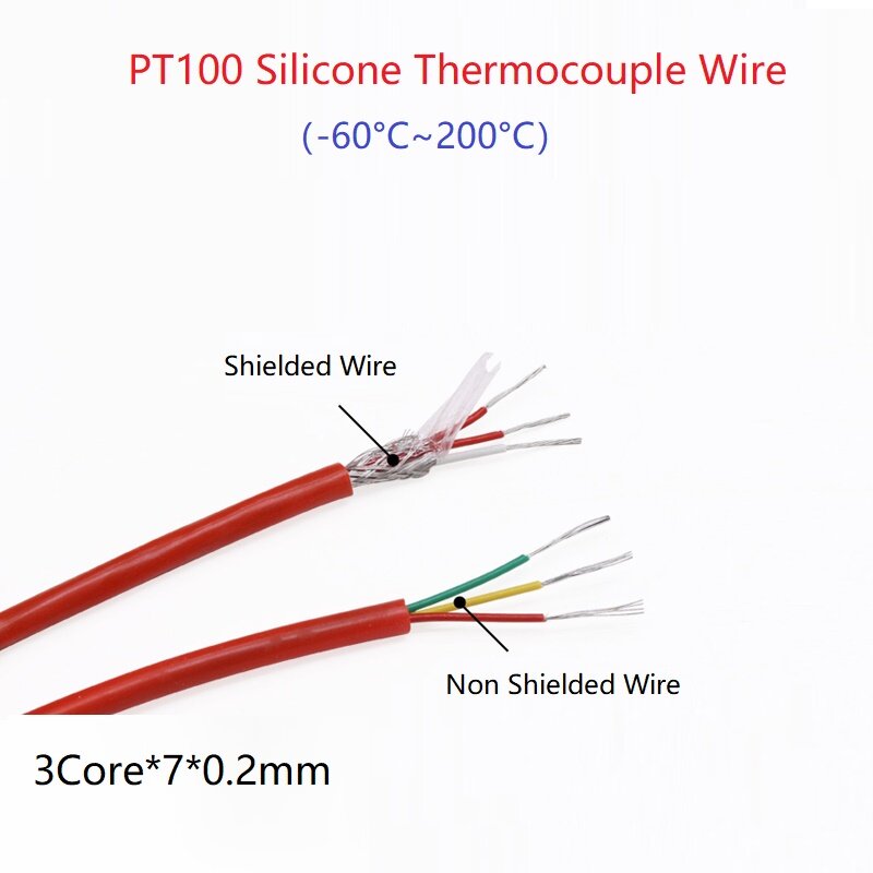 5Meter-Dây Cặp Nhiệt Điện PT100 Cáp Bù Bảo Vệ 3 Lõi Bằng Đồng Mạ Thiếc Cách Điện PTFE OD 4.2Mm Bằng Silicon Màu Đỏ