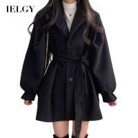 IELGY womens hepburn style mid length woolen coat