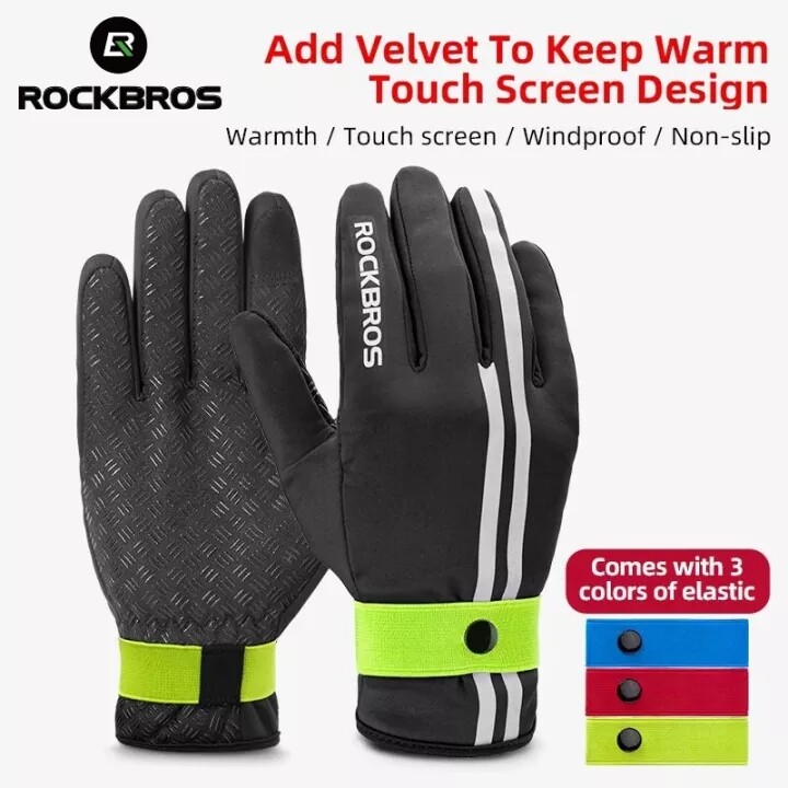 ROCKBROS Warm Gloves Windproof Touchscreen Thermal  Extended Bracers MTB Road Bicycle Motorcycle Gloves Relective Sports Anti-slip Full Finger Gloves