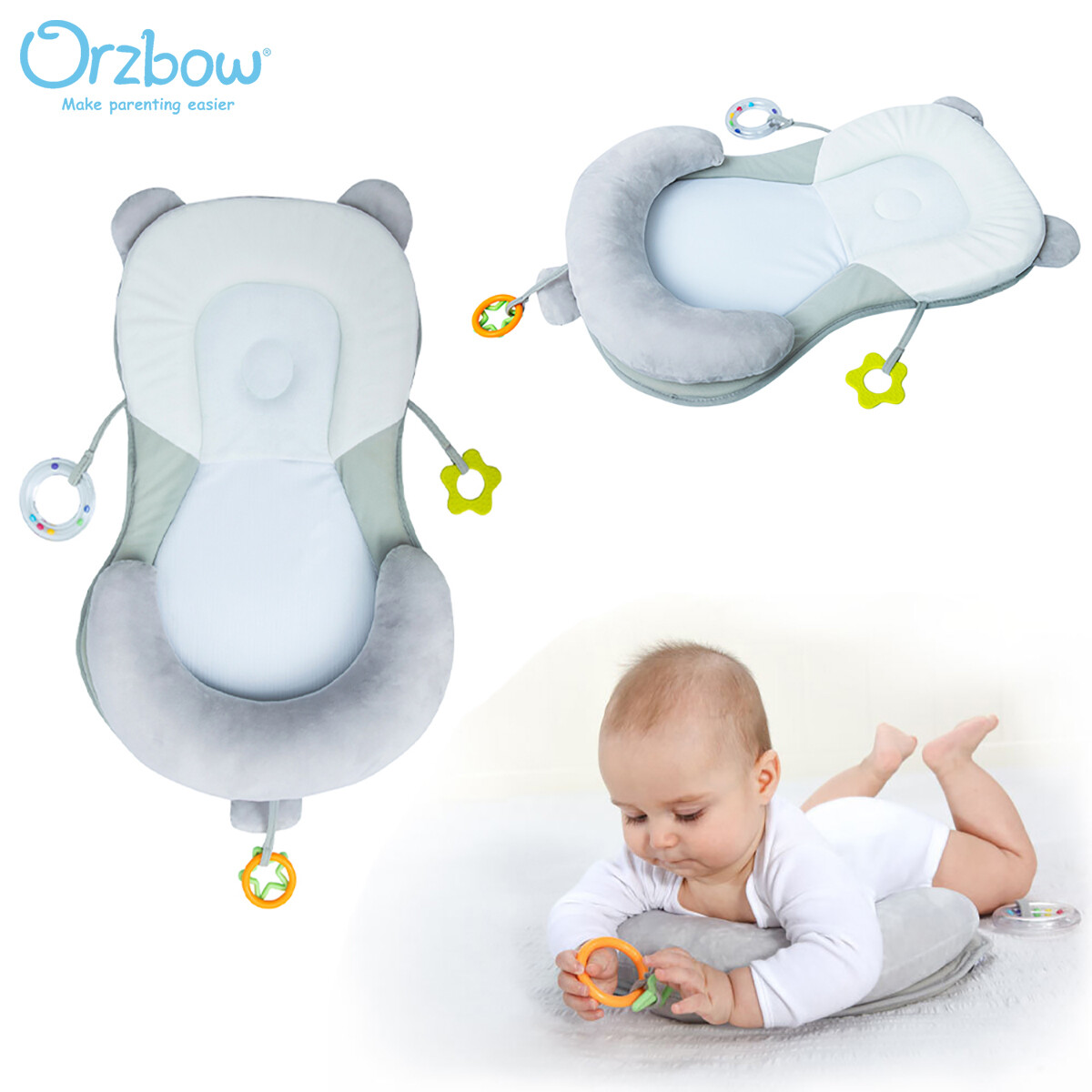Orzbow Gối Lounger Cho Trẻ Sơ Sinh Đầu Bé Di Động Hỗ Trợ Giường Cho Trẻ Sơ Sinh Nệm Thiết Kế Móc & Vòng Có Thể Tháo Rời Dễ Dàng Làm Sạch Giường Du Lịch Cho Bé-Ngà