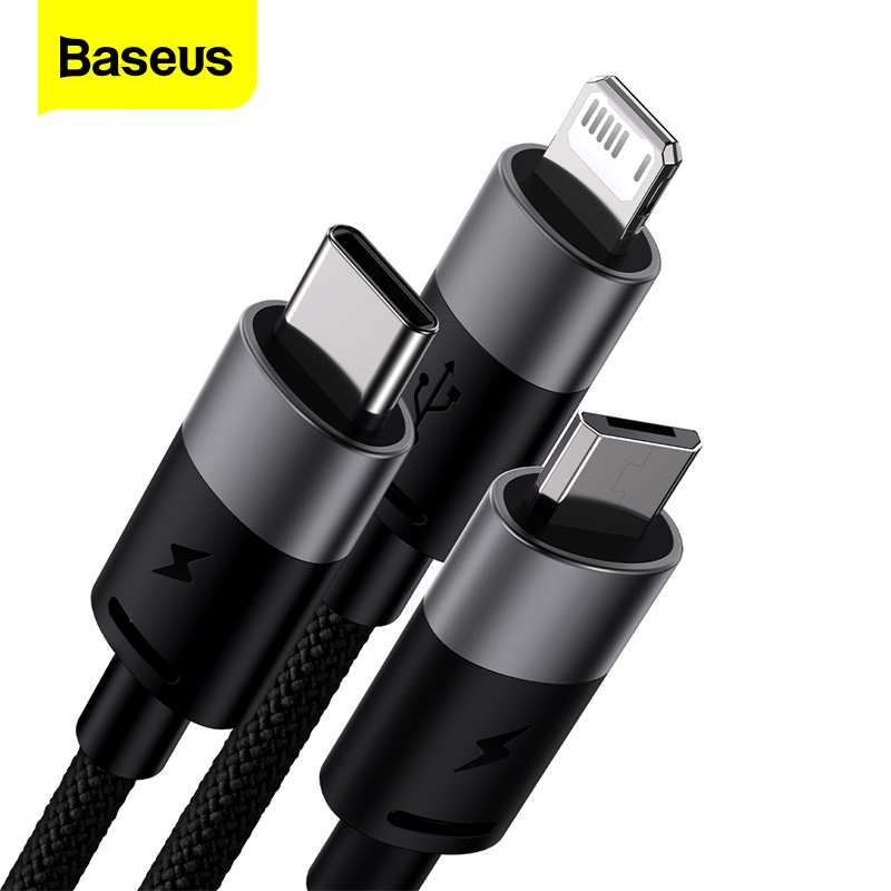 Baseus cáp usb c 3 trong 1 cho iphone 14 13 12 pro 11 3.5a cáp sạc micro usb c type c cho macbook pro samsung xiaomi
