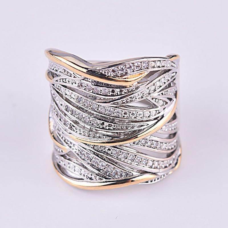 Nhẫn Đá Tròn Pha Lê Giao Lộ Đường Cong Sang Trọng Bằng Bạc AAA Zircon Cho Nữ Nhẫn Đính Hôn Nhẫn Dự Tiệc Cổ Điển Cho Nữ