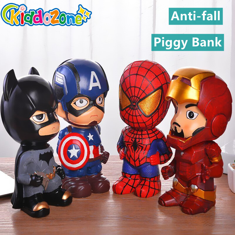 Đồ chơi heo đất siêu anh hùng kiddozone, chai hộp đựng tiền xu tiết kiệm an toàn heo đất đựng tiền giấy dành cho trẻ em, phong cách: người nhện