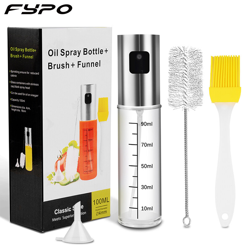 Fypo Oil Spray Bottle 100ml Glass Oil Oilve Mist Pump Bottle with Cleaning Brush Funnel Sauce Vinegar Liquid Dispenser Leakage Seasoning Container Bottle BBQ Grill Cookware Tool Kitchen Organizer ราคา 184 บาท*ส่งฟรี